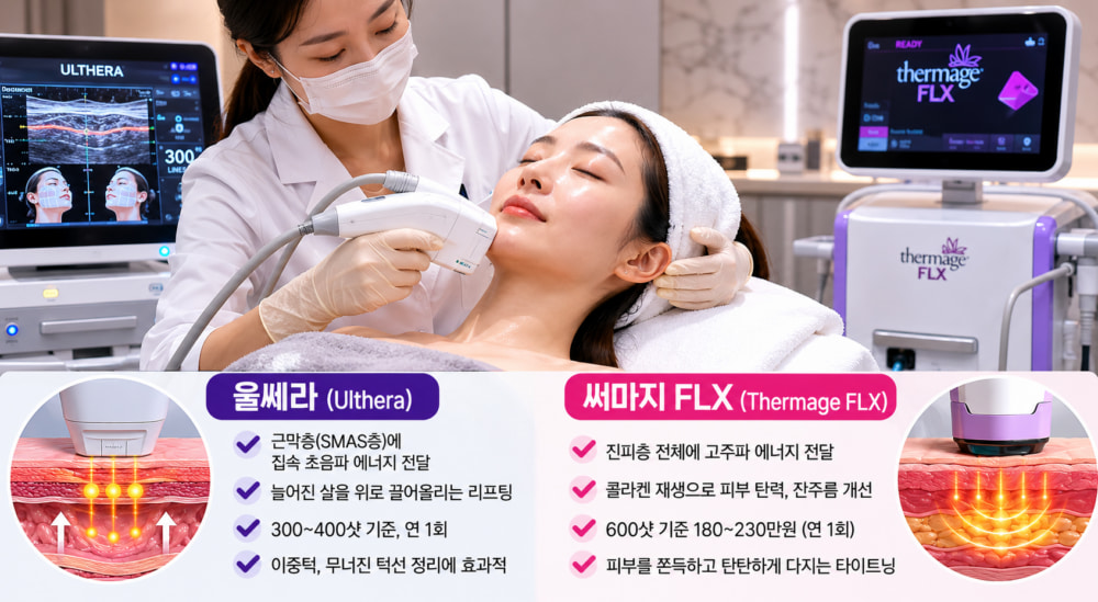 울쎄라와 써마지 차이점 및 시술 주기 비교 가이드 (강남 피부과 명품 레이저)