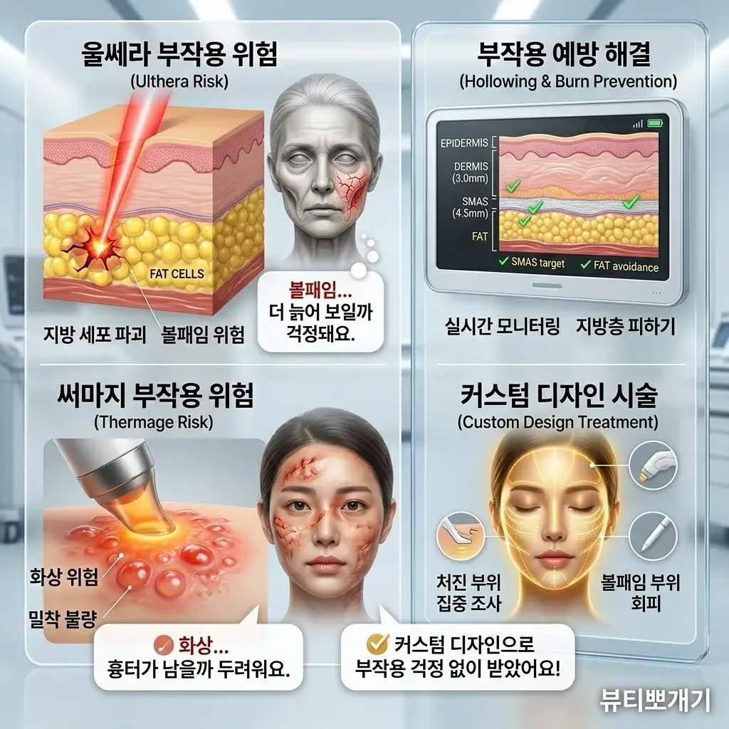 울쎄라 부작용과 써마지 부작용을 각각 비교 했습니다.