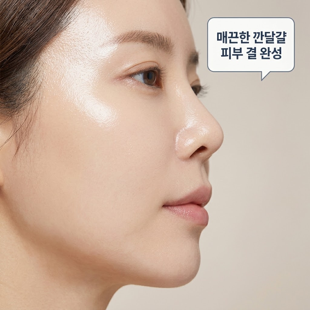 콜라겐 유효 성분이 피부 겉면의 미세 주름과 각질 틈새를 메우고 코팅 막을 씌워 빛이 맑게 반사되는 즉각적인 깐달걀 피부 결 원리