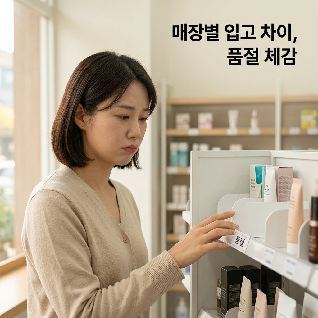 외출을 준비하는 화장대 데스크. "두 개의 사람 손"이 동네 작은 매장이 아닌, 재고가 넉넉할 확률이 높은 대형 다이소 매장으로 가기 위해 다이어리에 필수 뷰티 쇼핑 리스트를 꼼꼼하게 적어 내려가고 있습니다. 다이어리 옆으로는 깨끗하게 세척된 맑은 투명 유리 소재의 "계량컵 없는 믹싱 볼"이 기초 화장품들과 함께 정돈되어 있어, 성공적인 뷰티 쇼핑을 위한 체계적인 사전 준비 과정을 현실감 있게 보여줍니다.