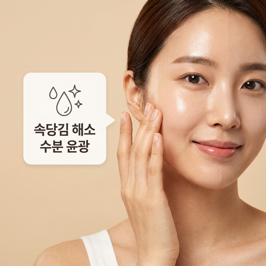 퍼석한 악건성 피부의 진피층부터 수분과 단백질 영양이 촘촘히 채워져 속당김이 완벽히 해소되고 건강한 윤광이 24시간 흐르는 모습