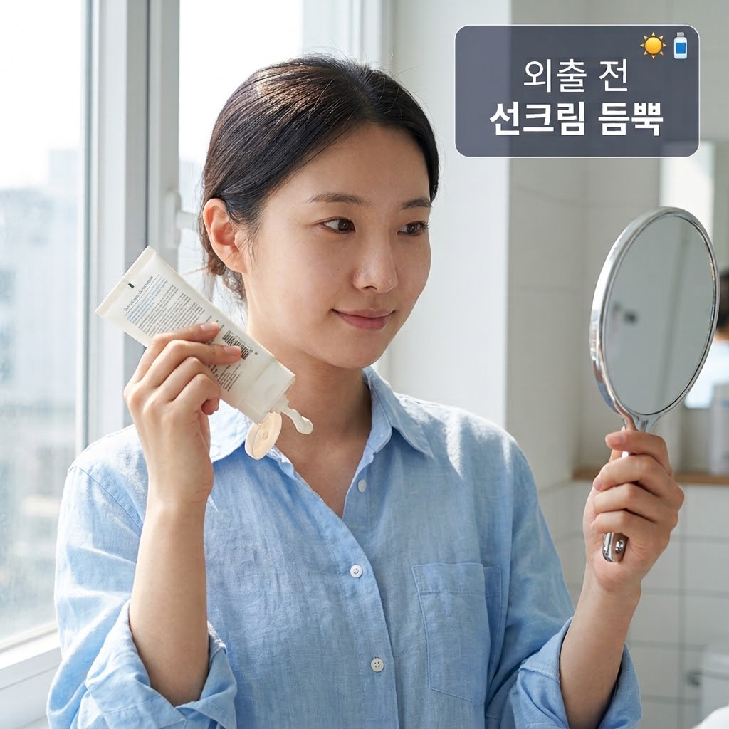 리들샷 부작용을 예방하기 위해 다음 날 자외선 차단제를 충분히 바르는 사후 관리 방법을 설명하는 이미지