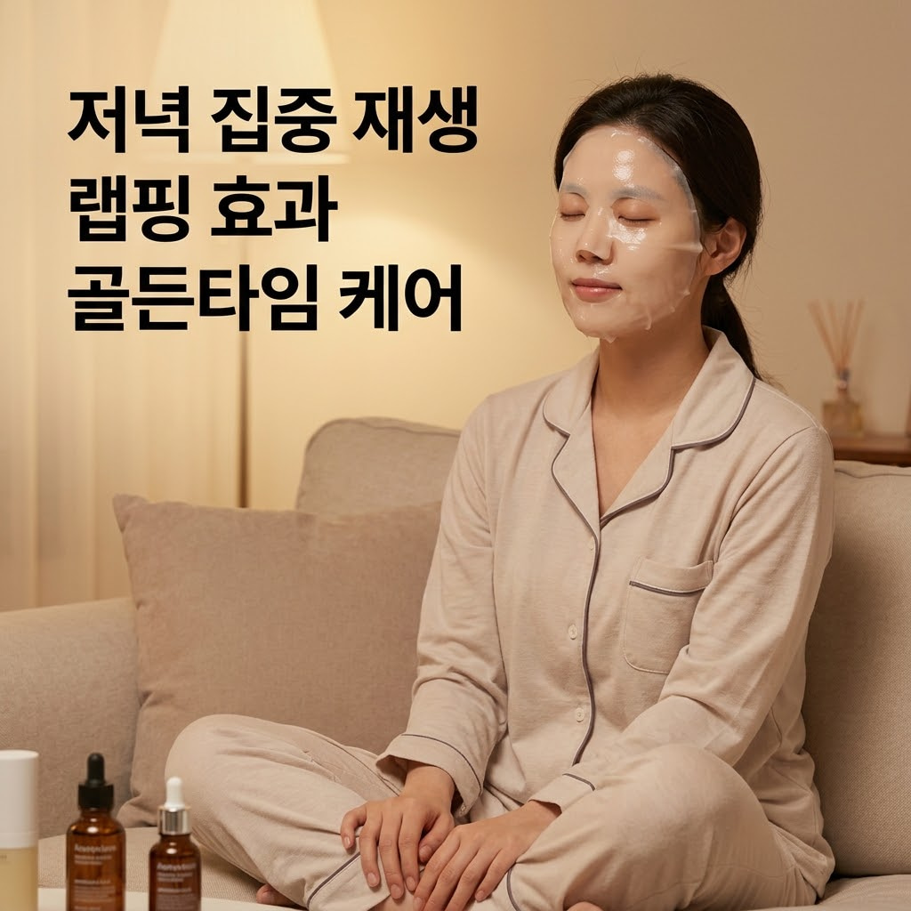 외부 자극에 시달린 저녁, 세안 후 앰플을 바르고 도톰한 겔 마스크를 부착하여 피부 재생 골든타임을 가지는 나이트 케어
