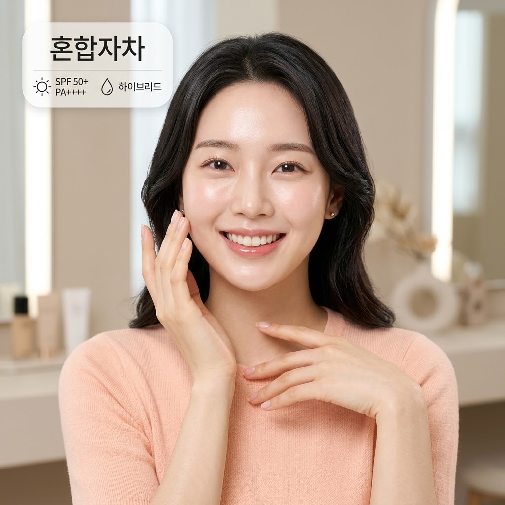 유기자차의 부드러운 발림성과 무기자차의 저자극 장점을 황금 비율로 배합하여 뻑뻑함 없이 자연스러운 톤업을 연출하는 혼합자차