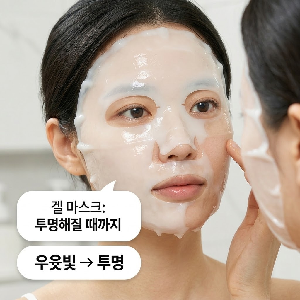 유효 성분이 피부에 흡수되면서 우윳빛 불투명한 시트가 얇고 투명한 랩처럼 변하는 하이드로겔 마스크의 골든타임