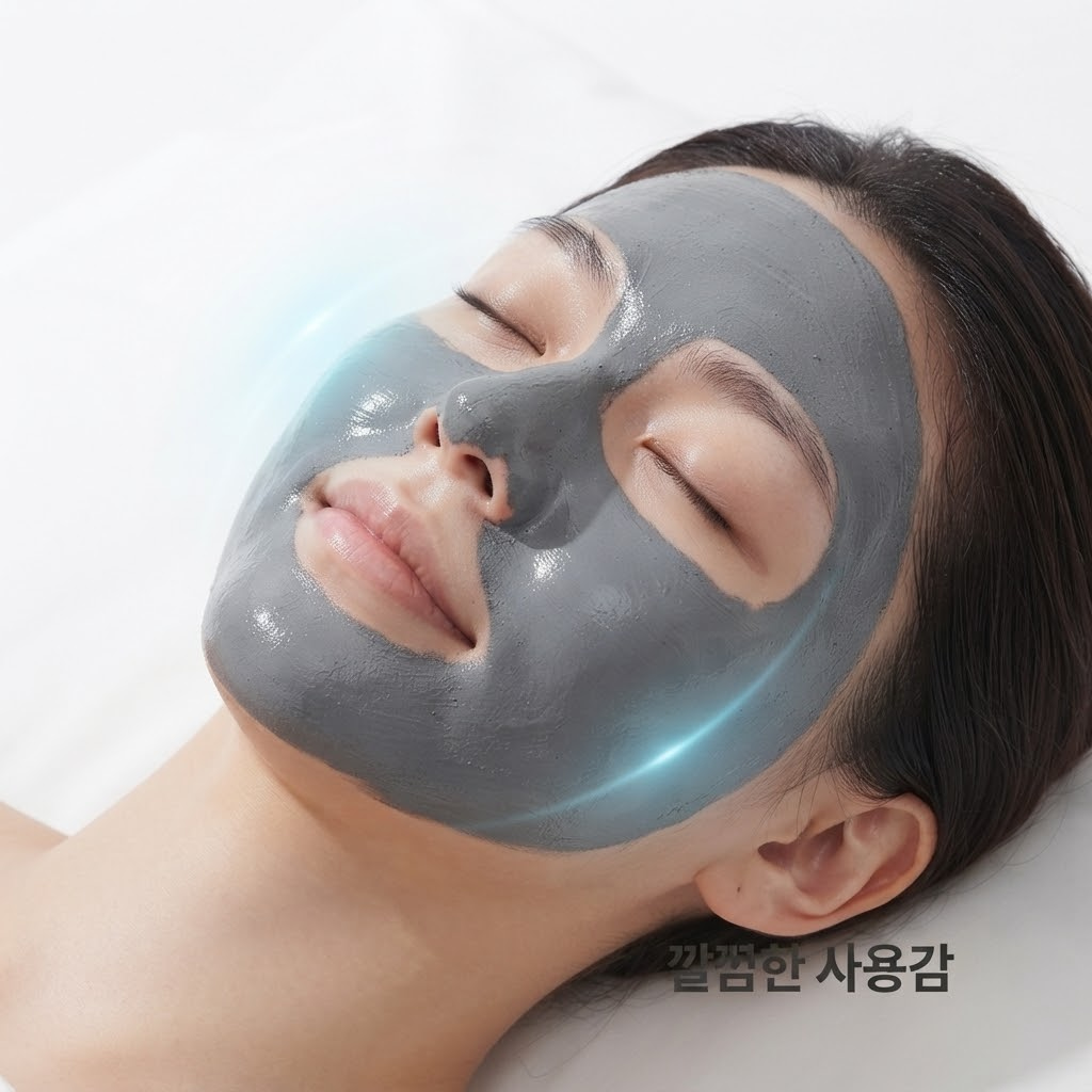 얼굴의 T존과 나비존에 린제이 차콜 모델링팩을 고르게 도포해 산뜻한 사용감을 확인하는 모습