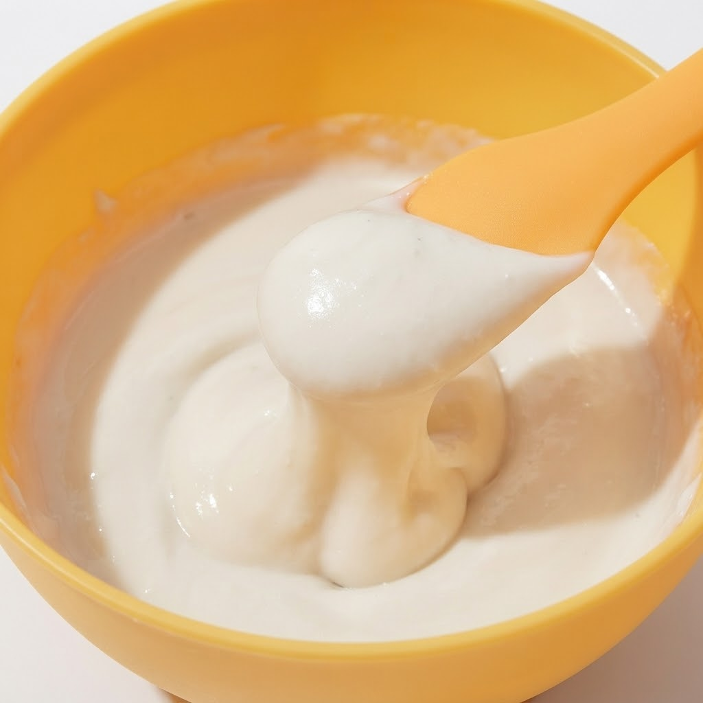린제이 콜라겐 모델링팩 파우더를 물과 섞어 매끄럽고 균일한 크리미한 반죽으로 만든 모습