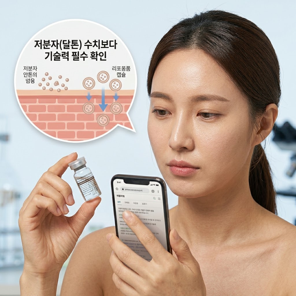 작게 쪼개진 미세 콜라겐 입자들이 리포좀 캡슐에 둘러싸여 뭉침 없이 피부 장벽을 통과해 깊숙이 전달되는 원리