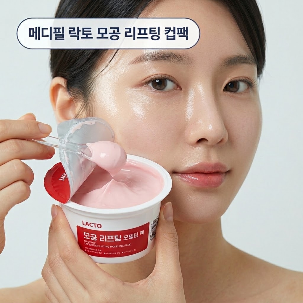 별도의 고무볼 없이 용기 자체를 믹싱볼로 사용하고 스파출라가 동봉되어 입문자가 사용하기 편리한 메디필 락토 모공 리프팅 컵팩
