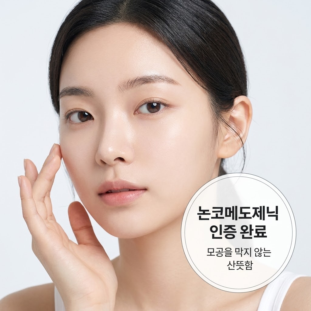 모공을 막지 않아 좁쌀 여드름을 유발하지 않는 지성 및 여드름성 피부용 논코메도제닉 선크림의 산뜻하고 끈적임 없는 워터리 제형