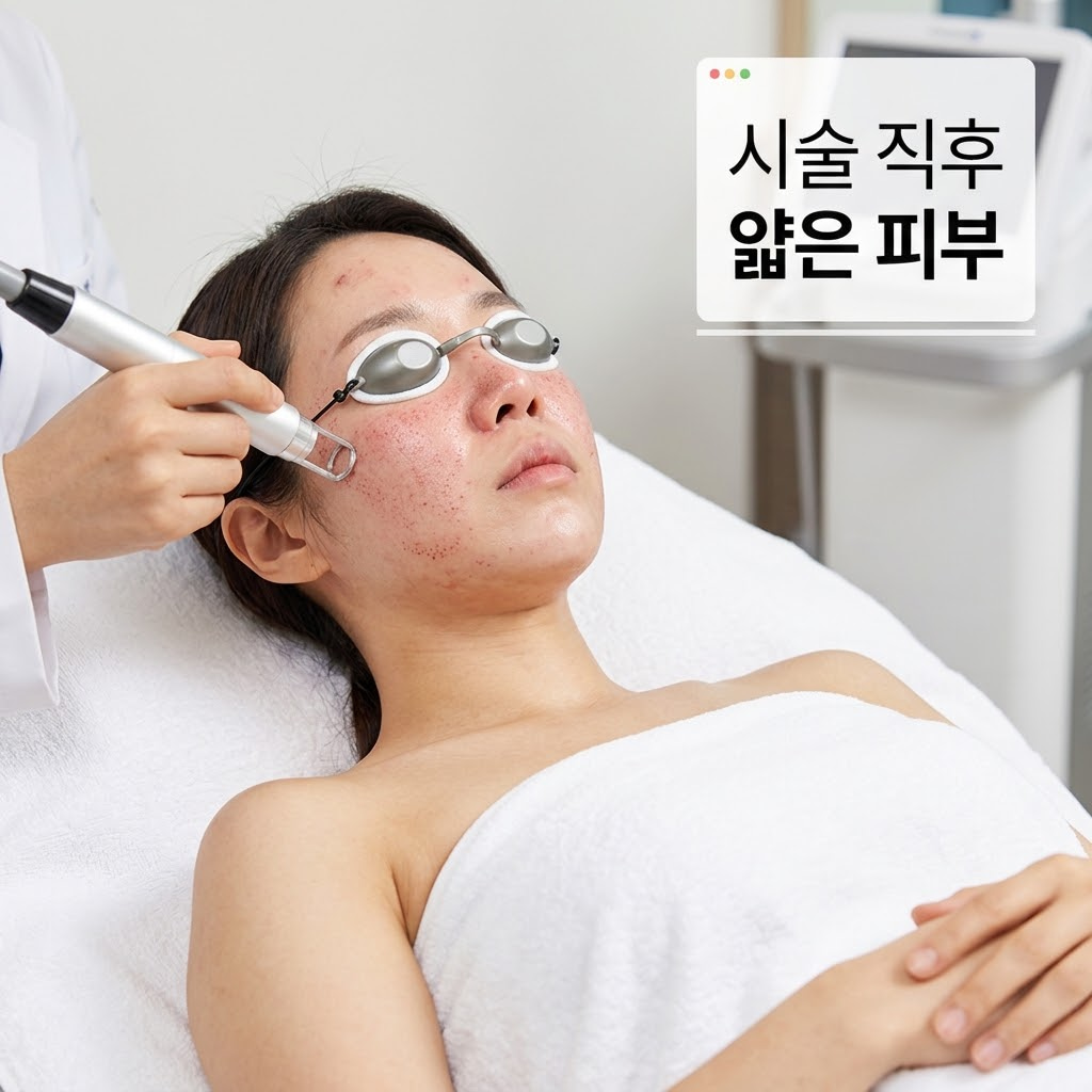 리들샷 부작용을 예방하기 위해 프락셀 레이저 시술과 여드름 압출 후 사용을 피해야 하는 피부 상태를 설명하는 이미지