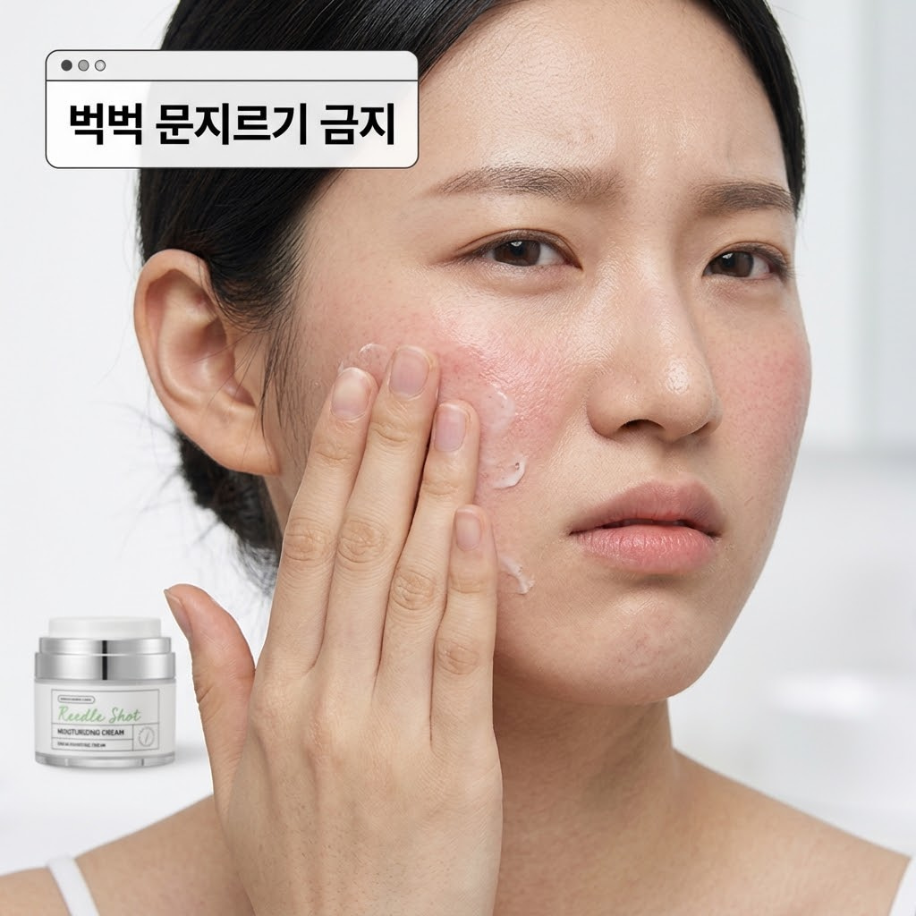 리들샷 부작용을 유발하는 잘못된 문지르기 습관과 올바른 도포 방법을 설명하는 이미지