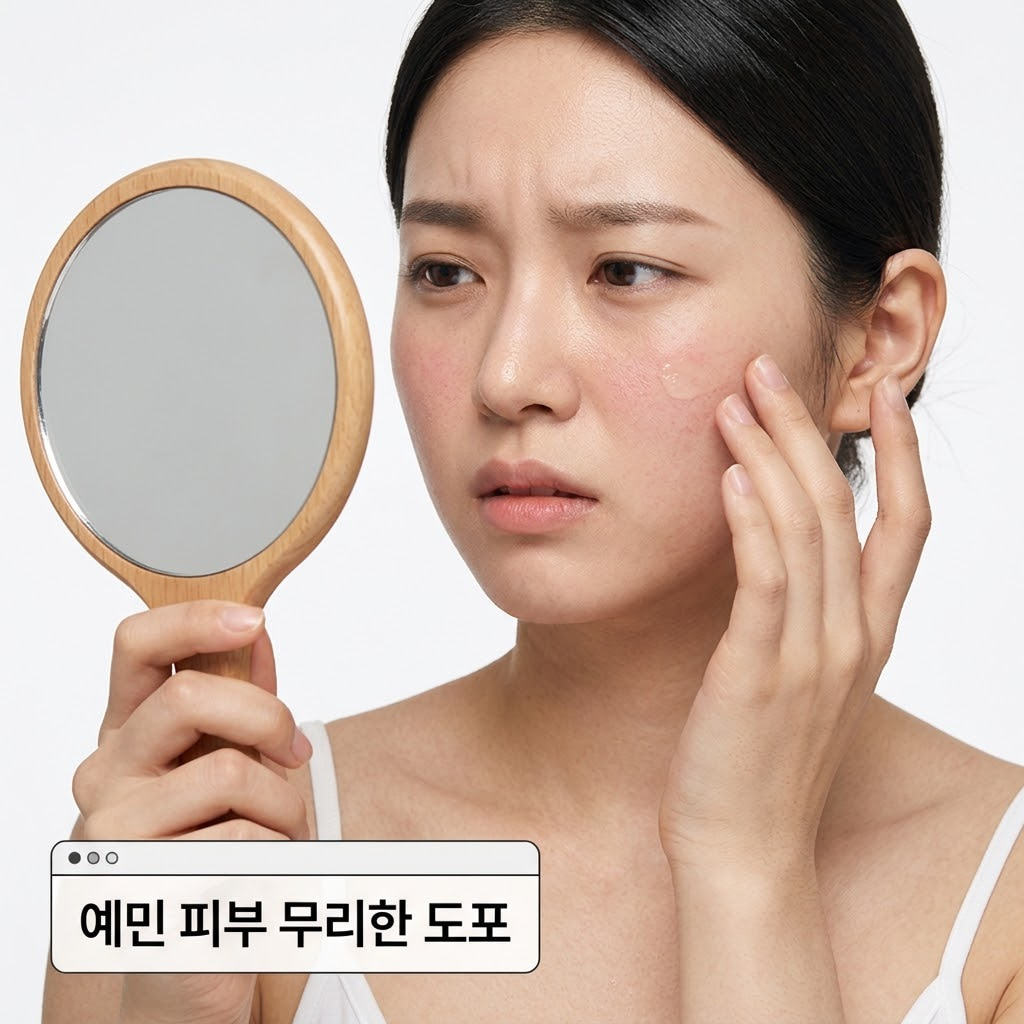 리들샷 부작용으로 피부 장벽이 약한 상태에서 무리하게 사용해 피부 자극이 심해지는 모습을 설명하는 이미지
