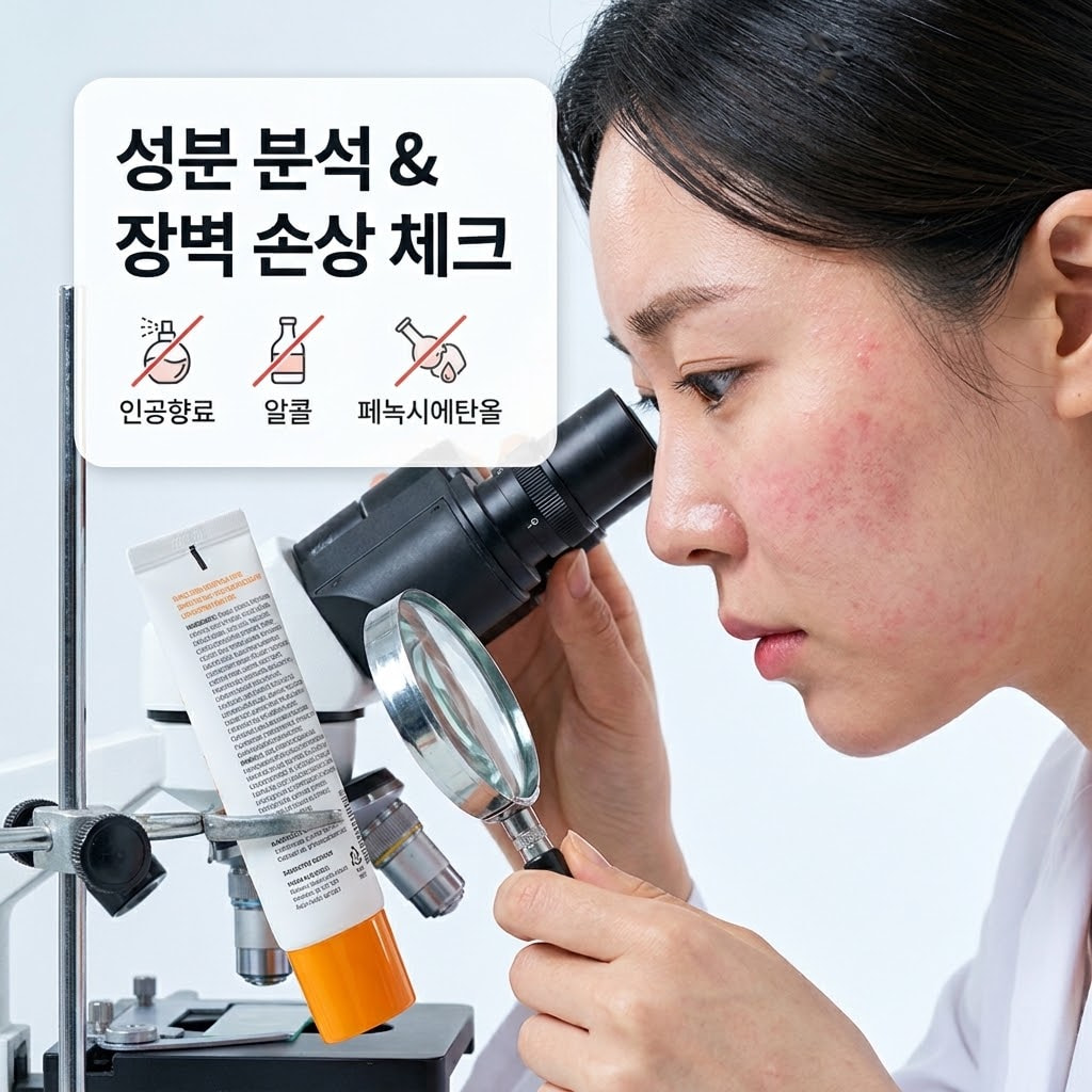 인공향료, 알코올 등을 배제하고 장벽이 무너진 민감성 피부를 위해 외부 자극을 물리적으로 반사하는 검증된 더마 무기자차 차단막 형성 원리