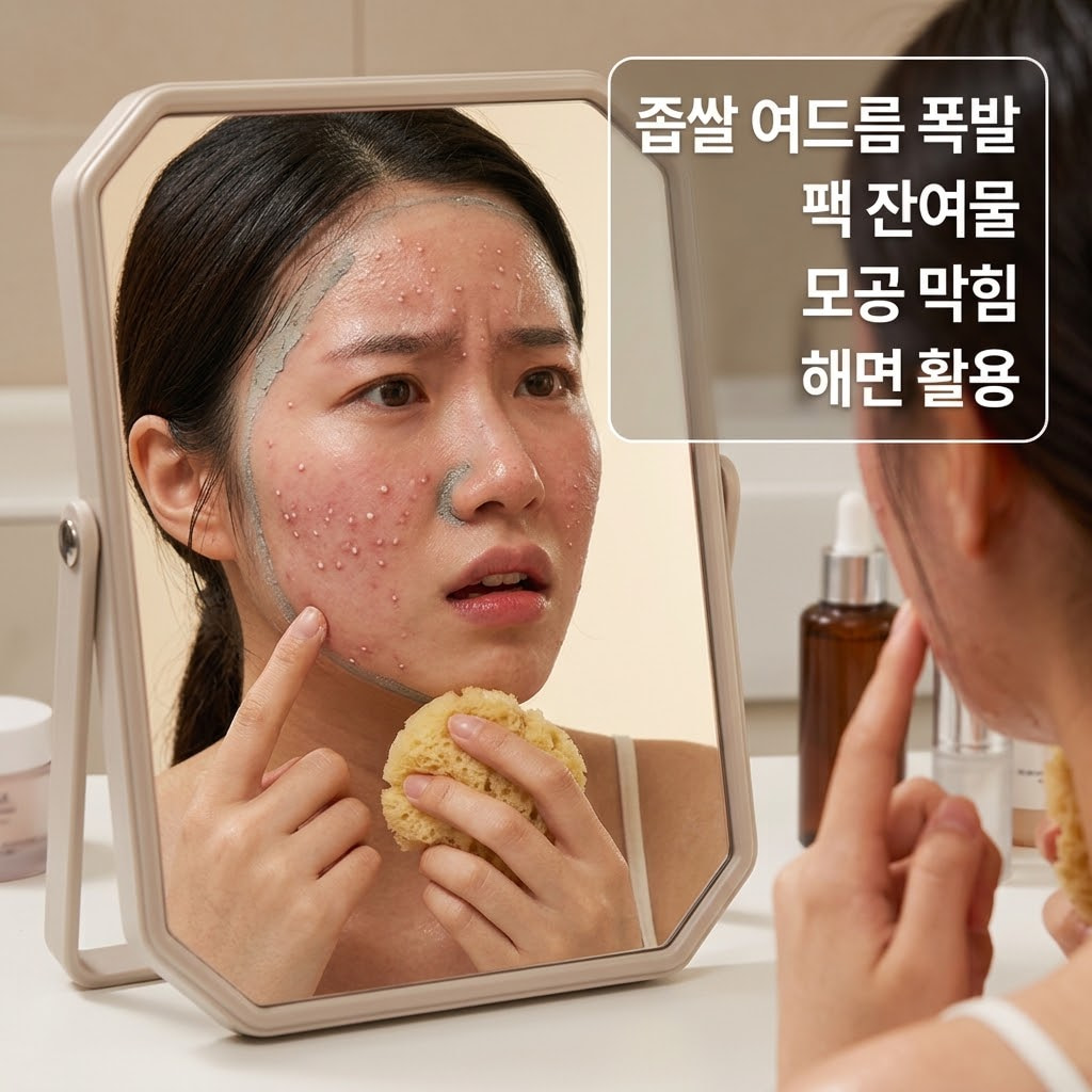 워시오프팩 잔여물 때문에 좁쌀 여드름과 화이트헤드가 발생한 피부