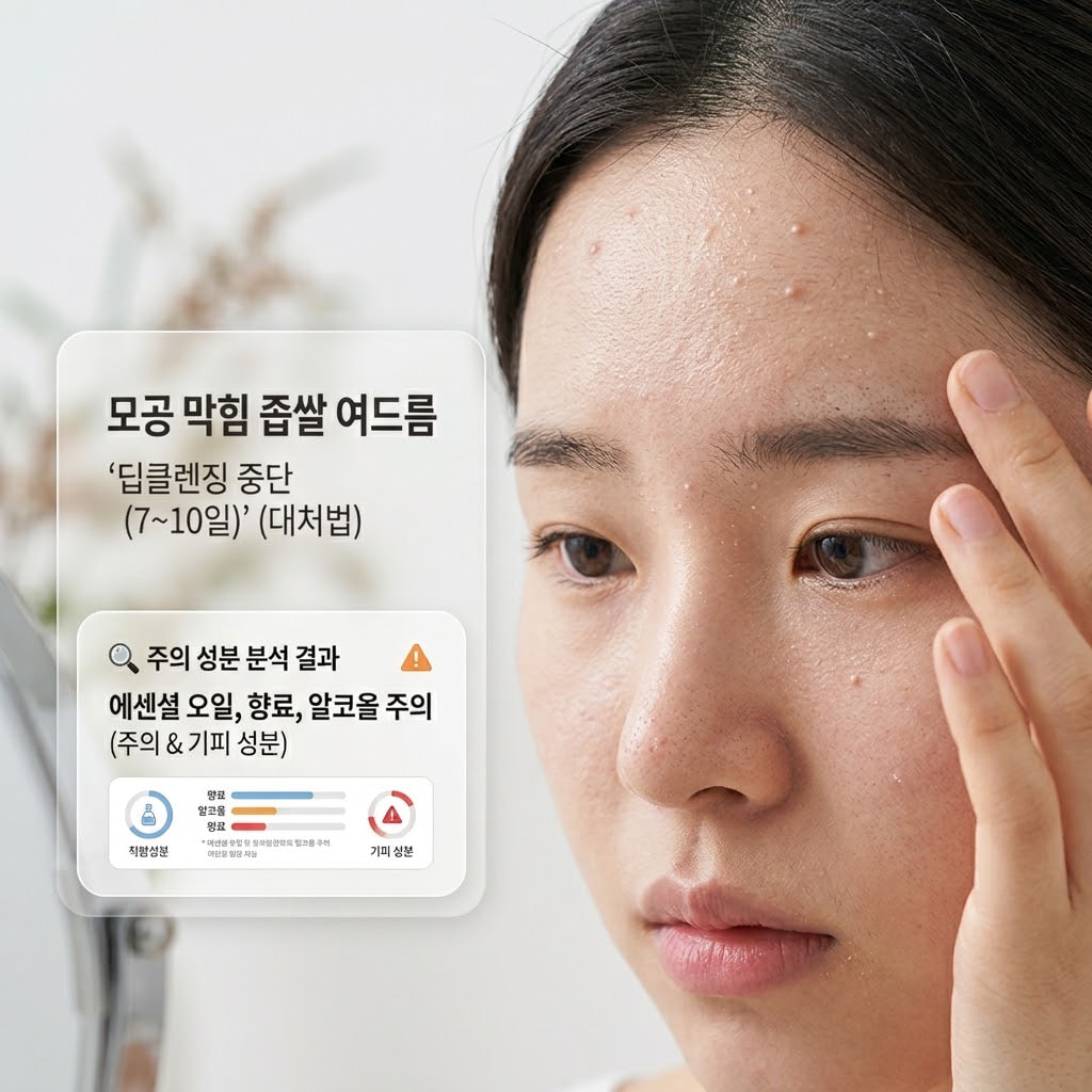 워시오프팩 부작용으로 좁쌀 여드름이 발생했을 때 피부 회복 기간과 관리 방법을 설명하는 이미지