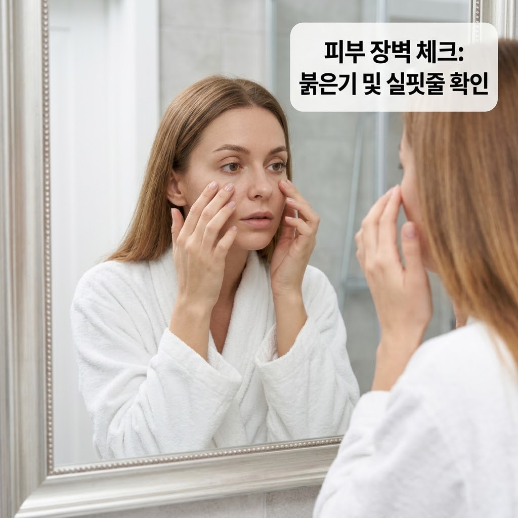 워시오프팩 부작용을 예방하기 위해 피부 장벽 상태와 붉은기를 확인하는 이미지