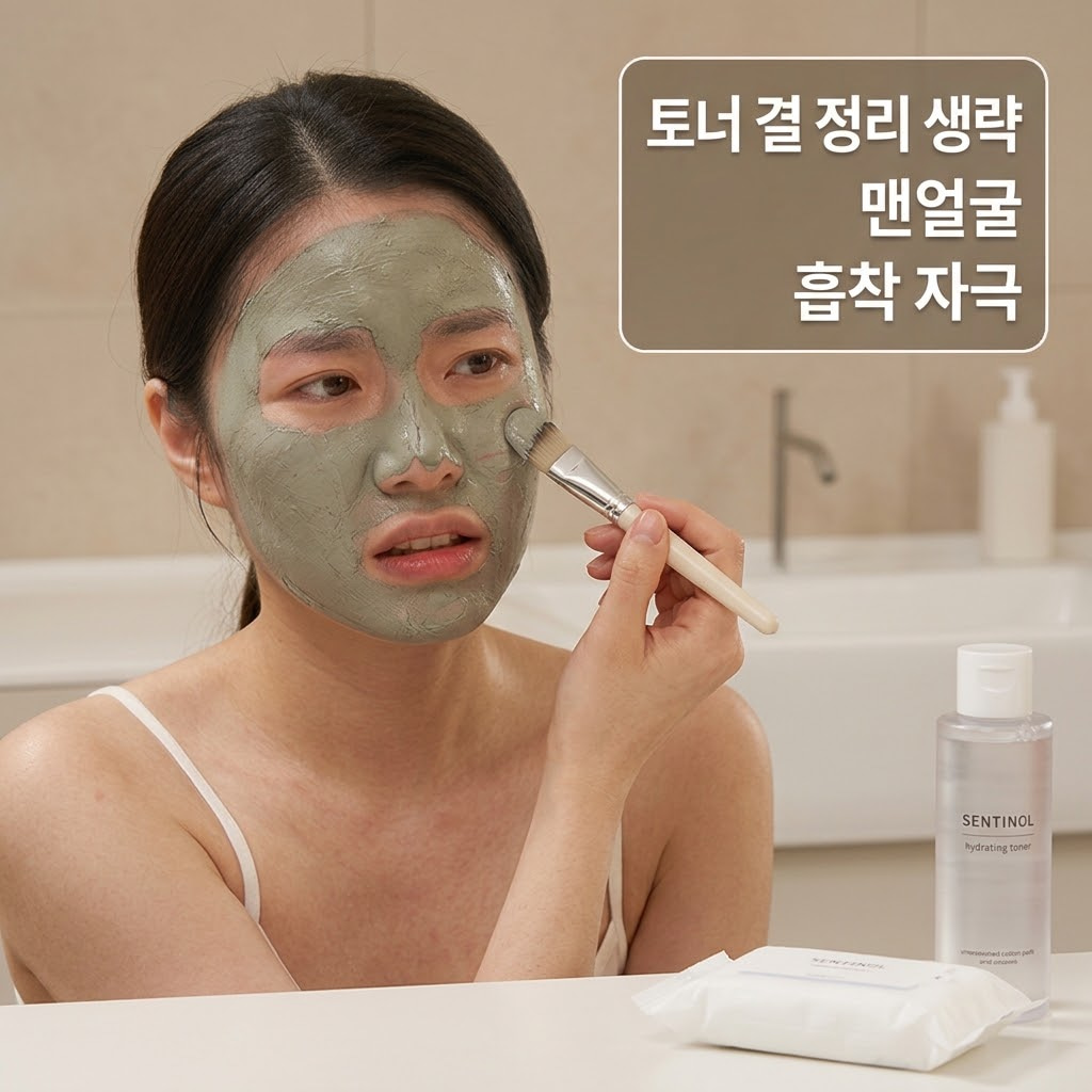 워시오프팩 부작용을 예방하기 위한 토너와 수분 공급의 중요성을 설명하는 이미지