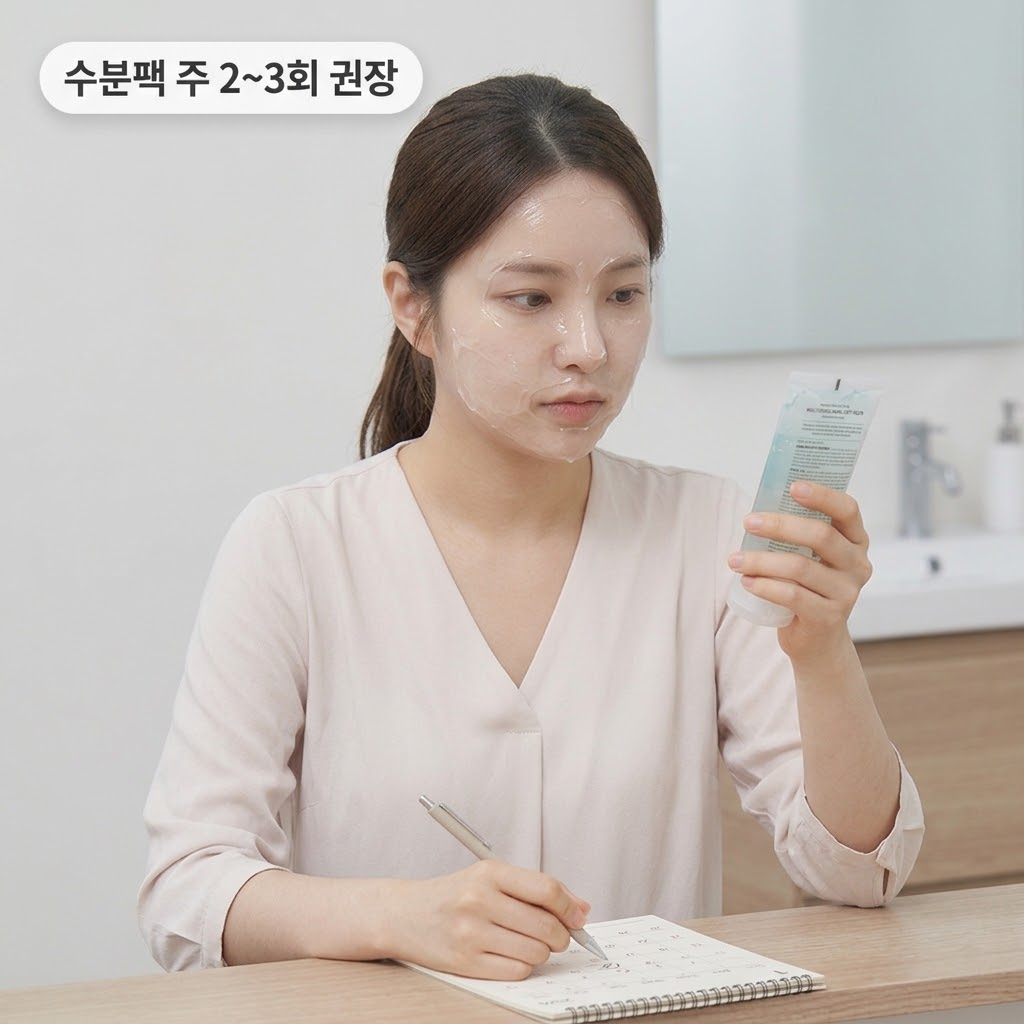 수분 워시오프팩을 바른 채 제품 라벨의 권장 주기를 확인하고 달력에 기록하는 워시오프팩 사용법 루틴
