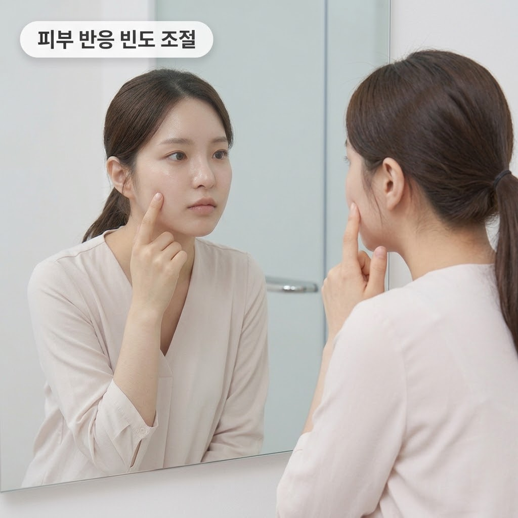 워시오프팩 사용 후 거울을 보며 피부의 촉촉함과 반응을 체크하는 올바른 워시오프팩 사용법 마무리