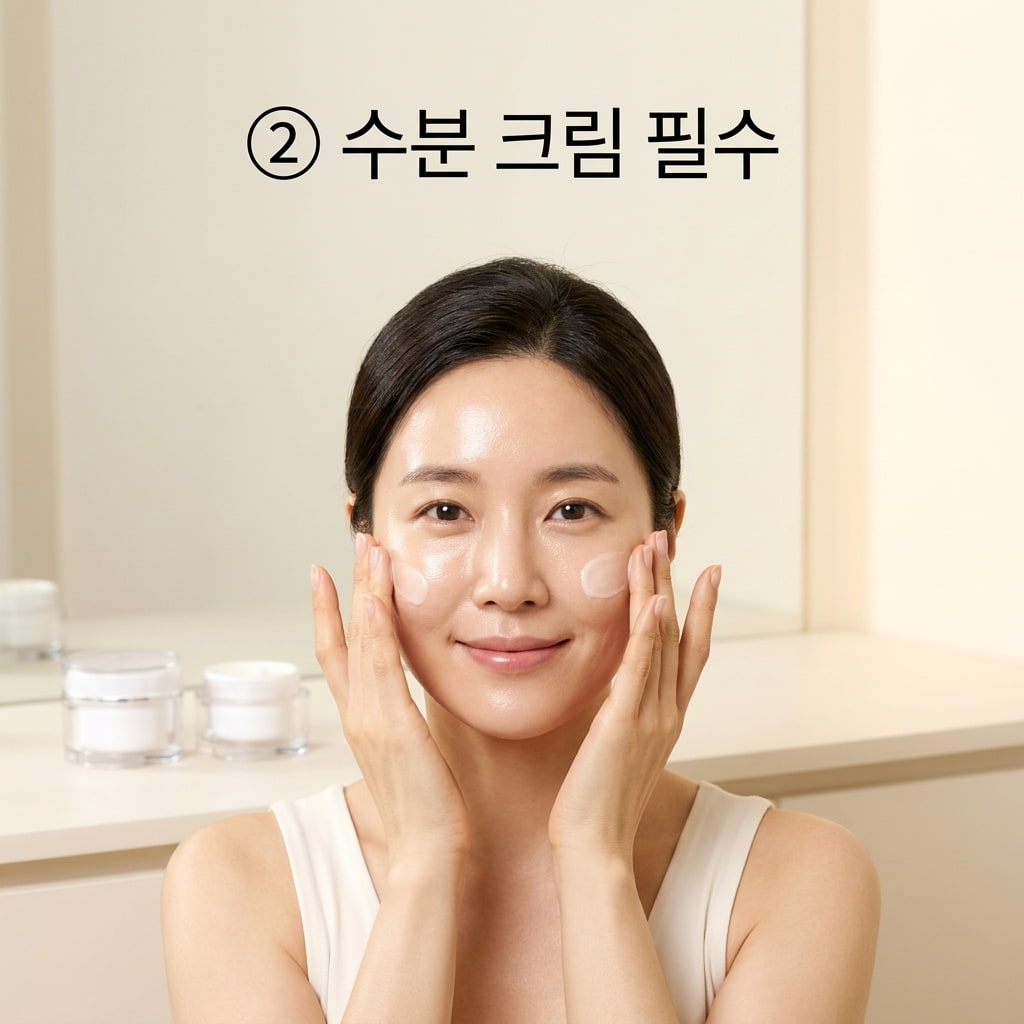 푸석하고 칙칙한 피부결을 정돈하기 위해 두 손으로 머루포도 비타씨 워시오프팩을 볼에 고르게 펴 바르는 모습.