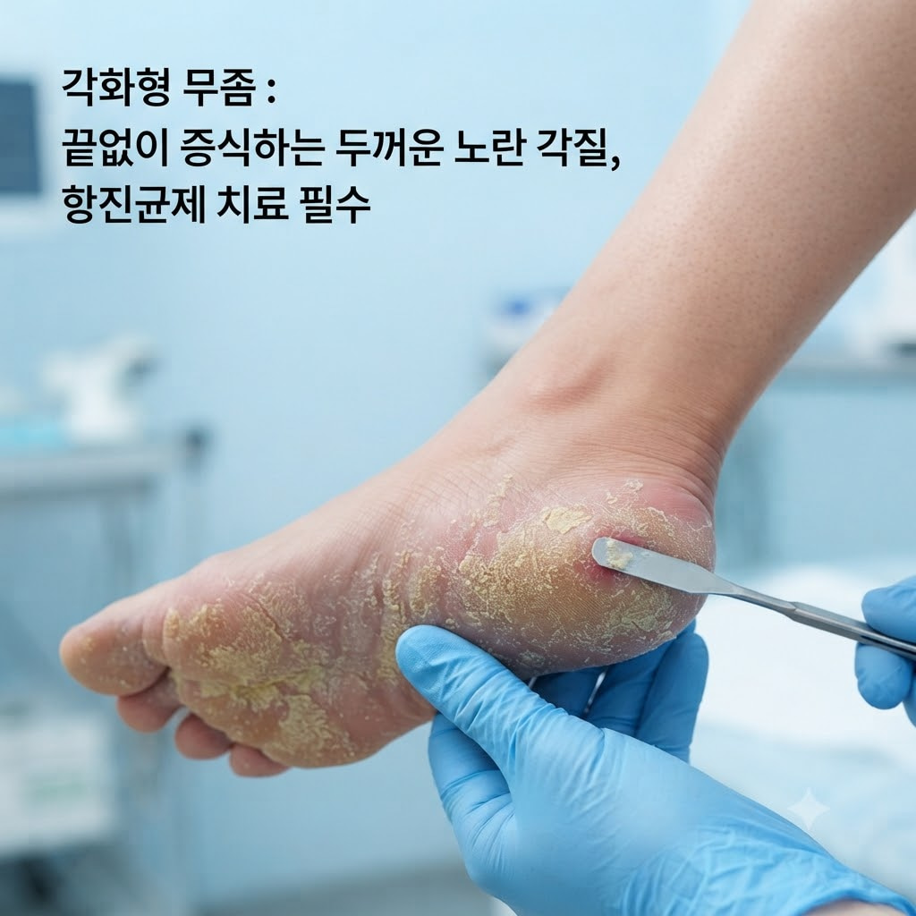 두꺼운 발각질 원인 각화형 무좀 끝없는 증식 상태 점검