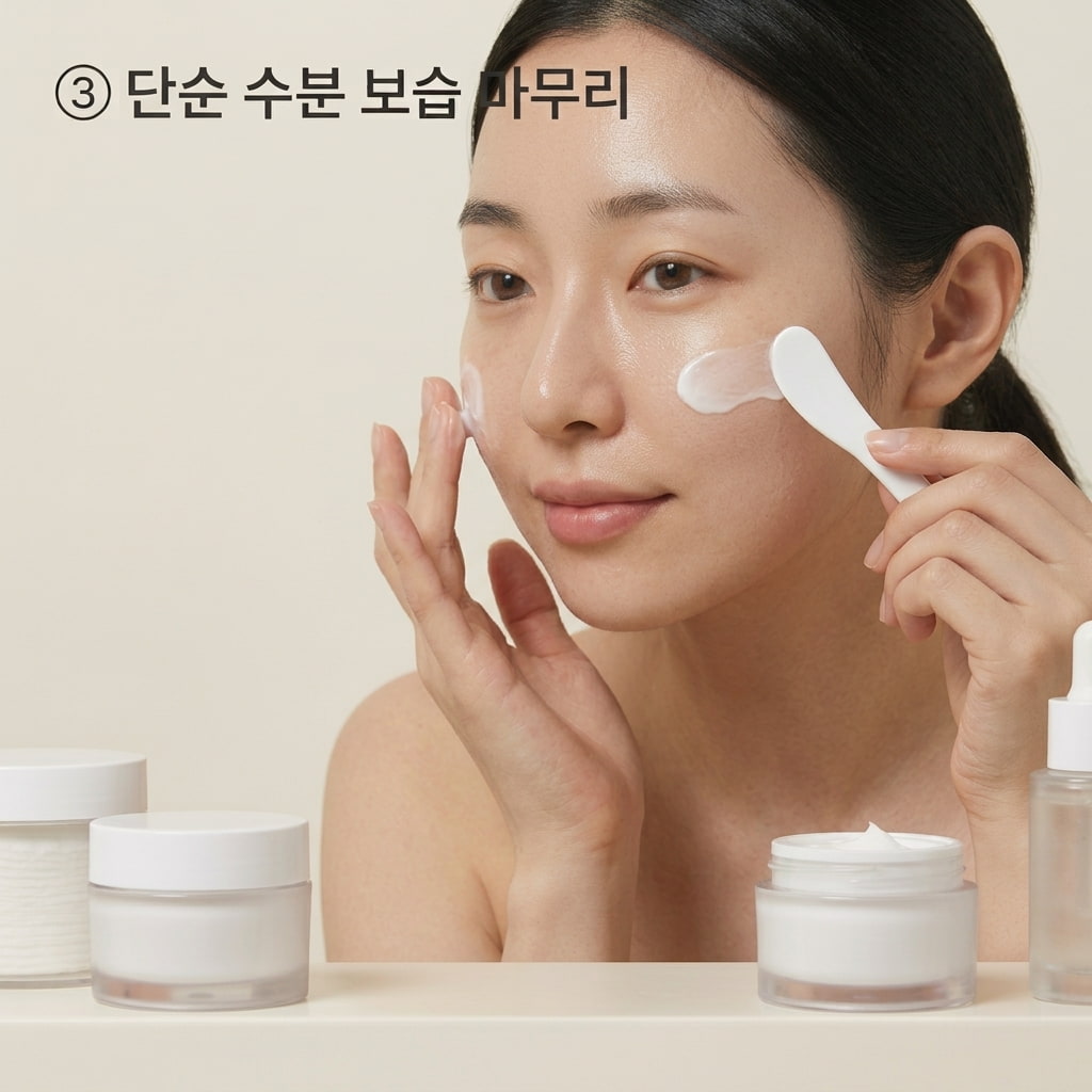 팩 도포 중 따가움과 붉은기가 발생했을 때 이를 참지 않고 즉시 두 손으로 미온수를 이용해 팩을 깨끗하게 헹궈내는 모습.