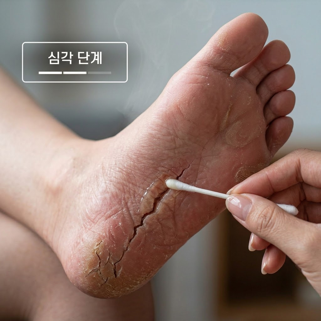 발뒤꿈치 갈라짐 통증 상처 연고 도포 및 보습 관리