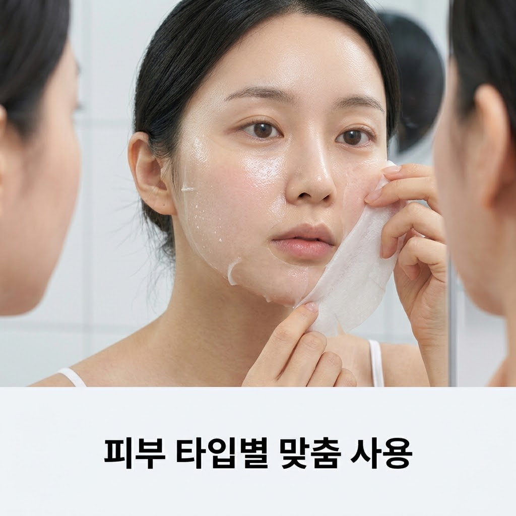 피부 타입별 랩핑 마스크팩 주기 조절을 위해 두 손을 사용해 팩 브러쉬로 볼과 턱 등 피지가 많은 부위에만 팩을 얇게 펴 바르는 모습.