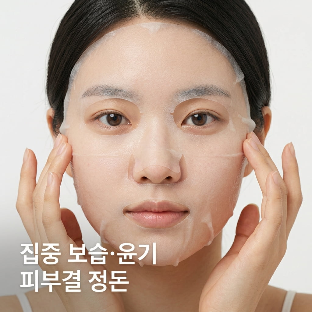 랩핑 마스크팩 보습 관리 방법에 따라 두 손으로 수분이 충만해진 양 볼을 지그시 감싸며 메이크업 전 피부결을 촉촉하게 정돈하는 모습.
